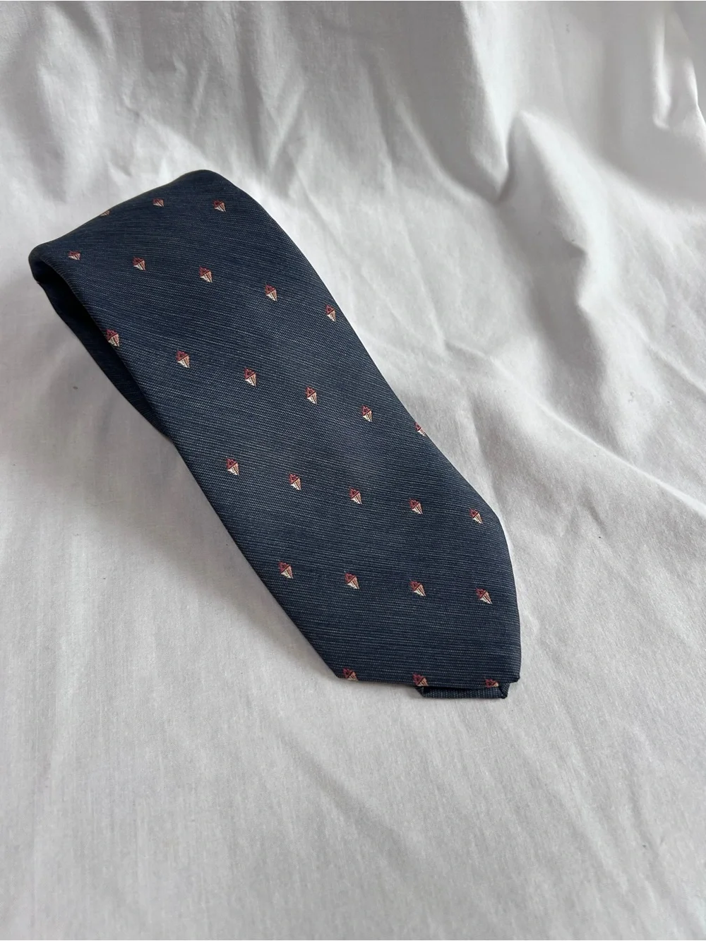 Navy Men's Tie with Small Red Diamond Motif